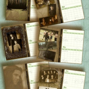 May include: A set of six brown paper journals with a vintage look. Each journal has a different image on the front cover, including wolves, people, and a calendar. The journals are perfect for keeping track of thoughts, ideas, and memories.