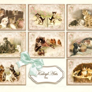 Chats,Cartes,imprimable,téléchargement,Journaux,Pages de journal,vintage, nostalgique,scrapbook,soumissions,Planificateurs, feuille de collage numérique,Cartes postales,tags