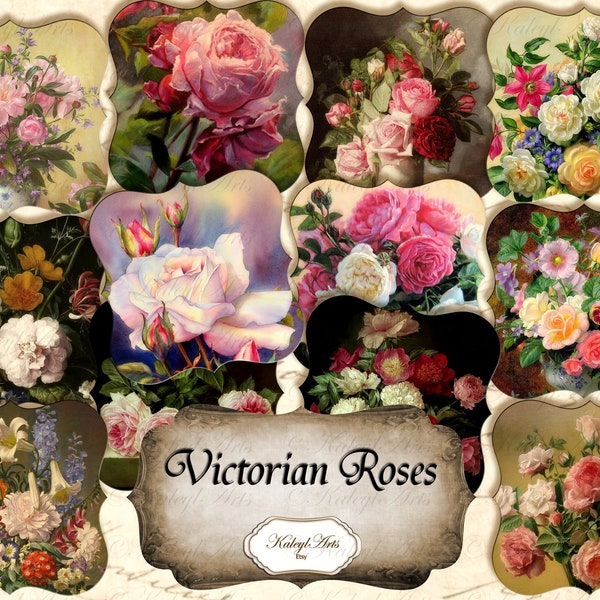 viktorianisch,Rosen,Blumen,Gemälde,scrapbook.sticker,etiketten,Kartenhertsellung,Magnete,Verzierung,journal,Aufkleber,vintage,shabby chic