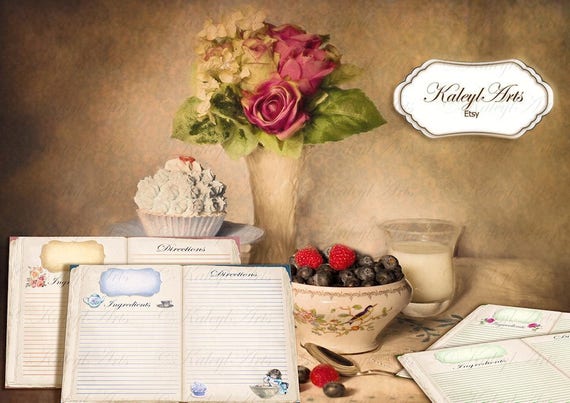 Druckbare, digitale, Download, REZEPTKARTEN, Hochzeitsparty, Küche, Koch, Buch ,Sammlung, Backen, Bäckerei, vintage shabby chic, nostalgisch