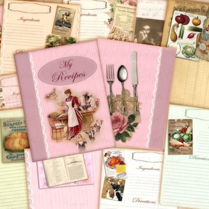 Cookbook, printable, digital,nostalgic,vintage,shabby chic,victorian,instant download,printable pages,recipe book, recipes, cards,Journal