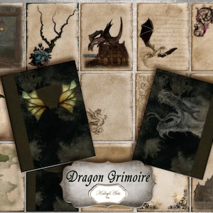 Dragon Grimoire, Book of Shadows, Dark Journal, Printable, Digital Images, Vintage, Shabby Chic, Pages, Templates, Halloween, Skyrim, Diary