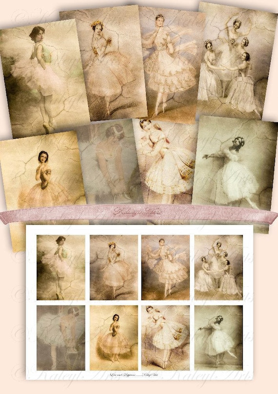ATC, 2,5x3,5zoll,Karten, shabby chic, vintage, Ballett, Tanz, DIY, Lesezeichen,Geschenk,romantisch, schmuck karten,druckbare Bilder,journal