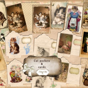 amor de gato, envelopes pequenos, cartões, pacote de sementes, diário, enfeite, álbum de recortes, etiquetas para presentes, gatos, natureza, vintage, etiquetas nostálgicas, envelope