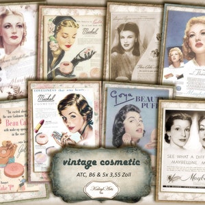 kosmetik, vintage,Karten, scrapbook, ATC, sammelkarten, Einladung, druckbar,sofort download, werbung, Schönheit, Make up,schminken,journal