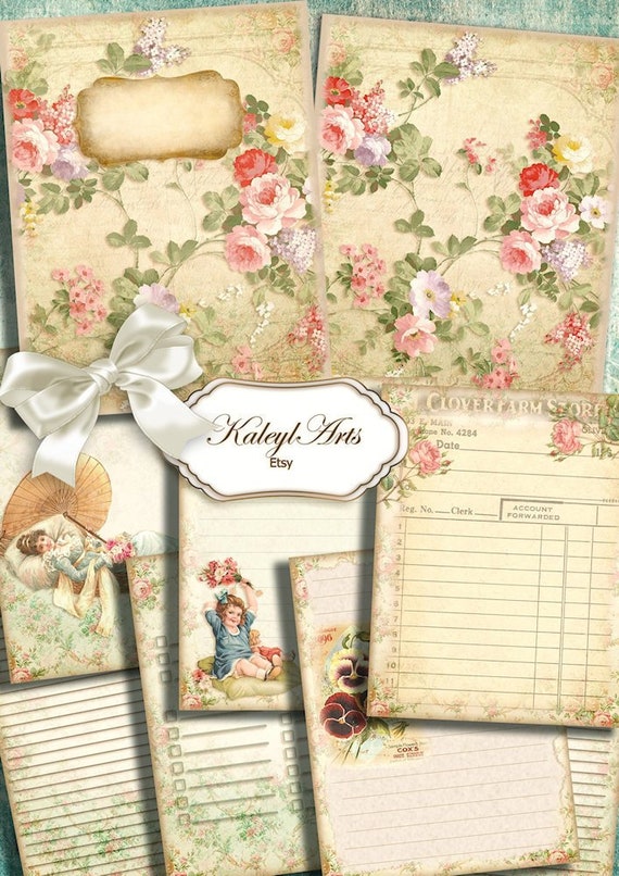 Druckbar,Tagebuch,Seiten,notizbuch,album,journal,scrapbook,garten,sommer,vintage, shabby chic, romantisch, briefpapier,Vorlagen,KaleylArts