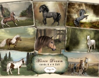 Ephemera, horses, fantasy, postcards, digital cards, vintage, printable, journal, card making, instant download, nostalgic, KaleylArts,