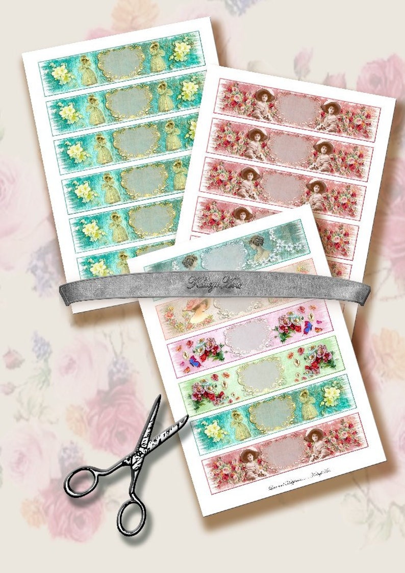 Banderole, wrapper, cosmetics, soap, wrapping, scrapbook, banner, pastel, 18x4cm, 7 x 1.5 inch, vintage, shabby chic,victorian DIY,printable image 3