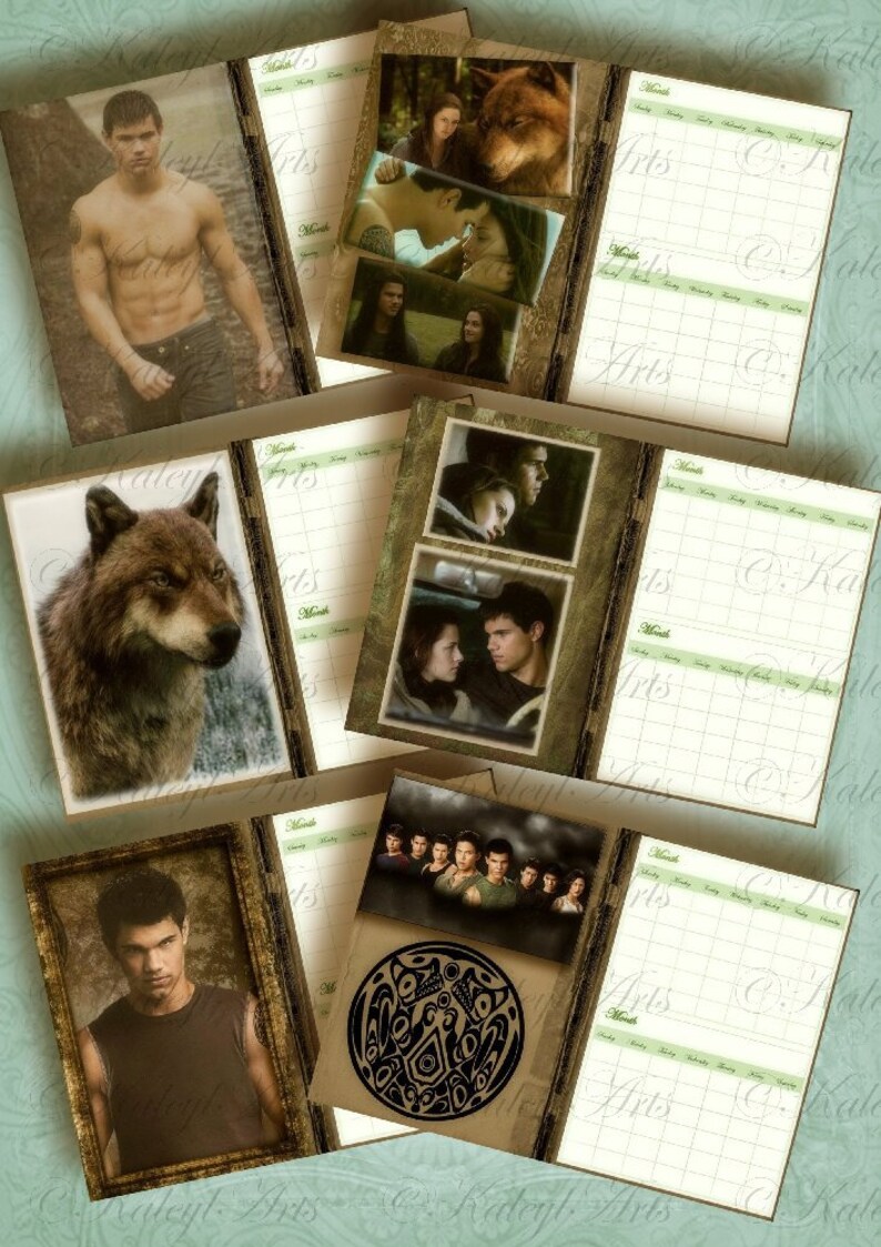 May include: A set of printable planner pages featuring images from the Twilight saga. The pages include a calendar, a to-do list, and a quote from the book. The pages are designed to be printed and used as a planner.