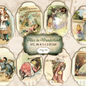 Alice nel Paese delle Meraviglie,Cartoline, Vintage, shabby chic, Diario, scrapbook, Ephemera,Stampabile, Gift Tag,Jewelry Card,Biglietto di auguri,KaleylArts