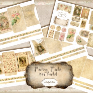 Märchen,Junk Journal,Folio,Vintage,Ephemera,Trifold Folio,geladener Ordner,druckbar,Bastelbausatz,scrapbook,Digitaler Download,KaleylArts