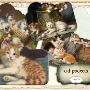Cats,pocket,Envelope,for Junk Journal,Printable,Ephemera,Collage Sheets,Paper,Vintage,Scrapbook,Instant Download, Painting, Little Cats