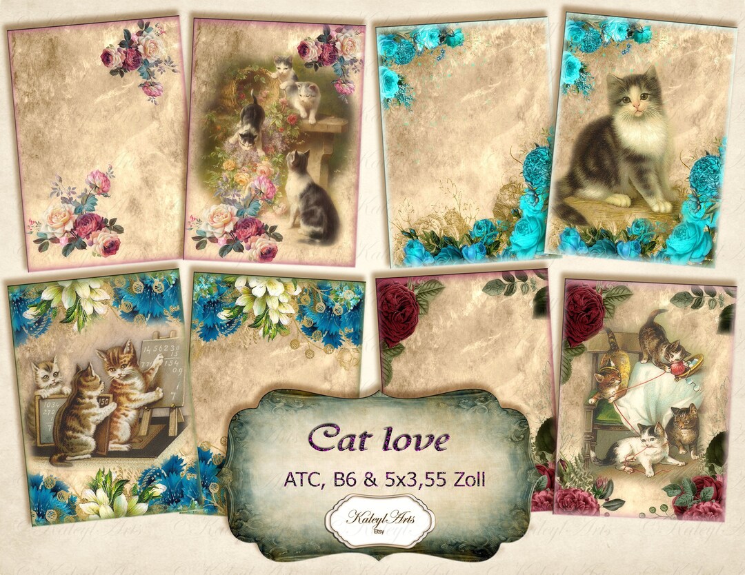 Cats, Printable Pictures, ATC, B6, 3 Formats, Scrapbook