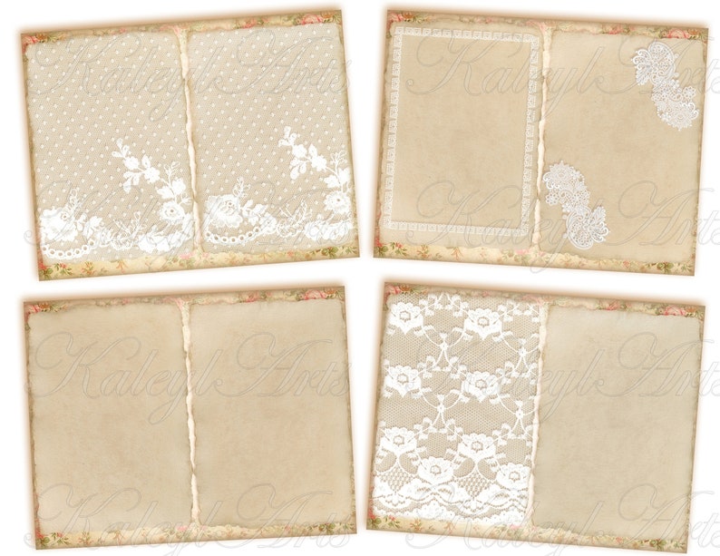 Journal pages, lace, vintage, romantic, shabby chic, foldable pages, Victorian, collage, printable, junk journal pages, image 5