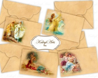 Cards,envelope,printable,painting,Hans Zatzka,scrapbook,invitation,JPG,PDF,4x6inch,nostalgic,art,ephemera,stationery,greeting cards,journal