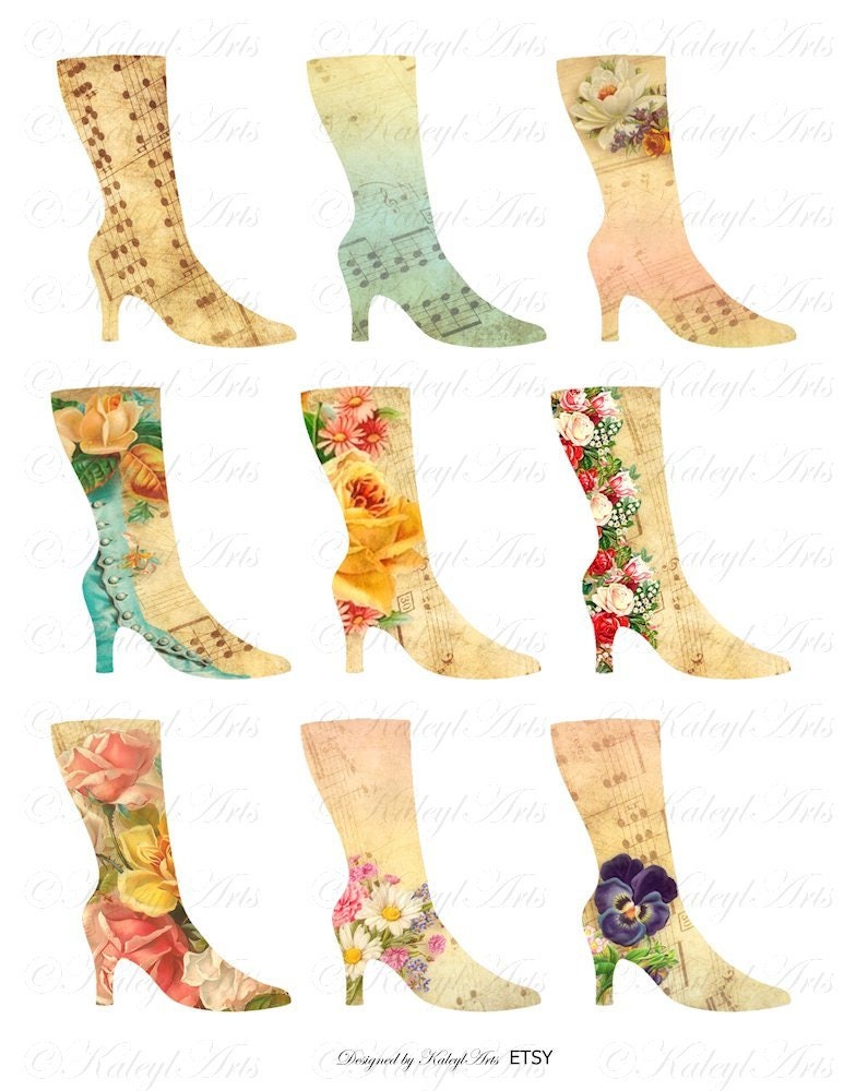 Boots Card Making Vintagejournal Scrapbook Gift Tags Etsy