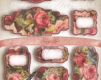 Roses, bookmarks, labels, gift tags, scrapbook, journal, card making, DIY, stickers, digital vintage ornaments, crafting, rose, victorian