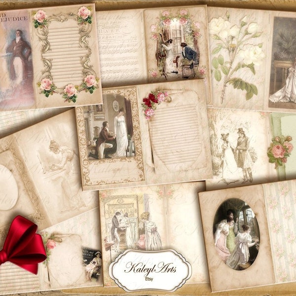 druckbar,jane austen,Tagebuch,Notizbuch,Kuvert,ATC,scrapbook,victorianisch,epherma,faltbar,Briefpapier,Album,Journal,Tagebuchseiten,Papier