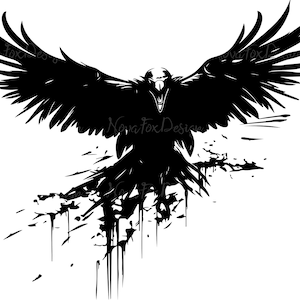 Black Crow PNG, SVG, JPG Digital Download - Open Wings, Flying, Dripping - Great for Cutting Machine or Sublimation