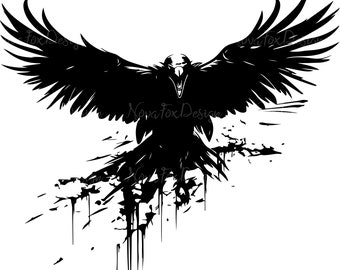Black Crow PNG, SVG, JPG Download digitale - Volare con le ali aperte