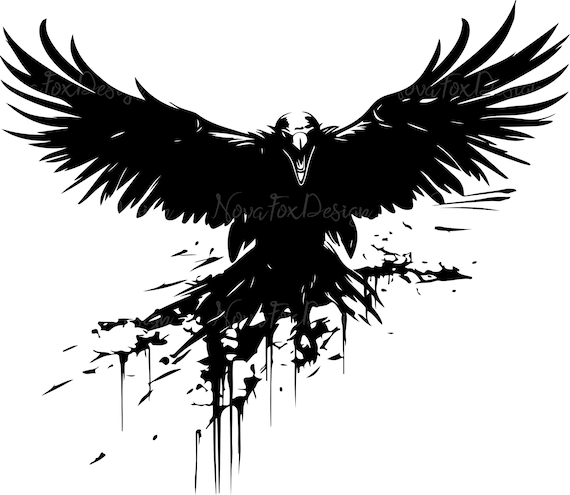 Black Crow PNG, SVG, JPG Digital Download - Flying with Open Wings