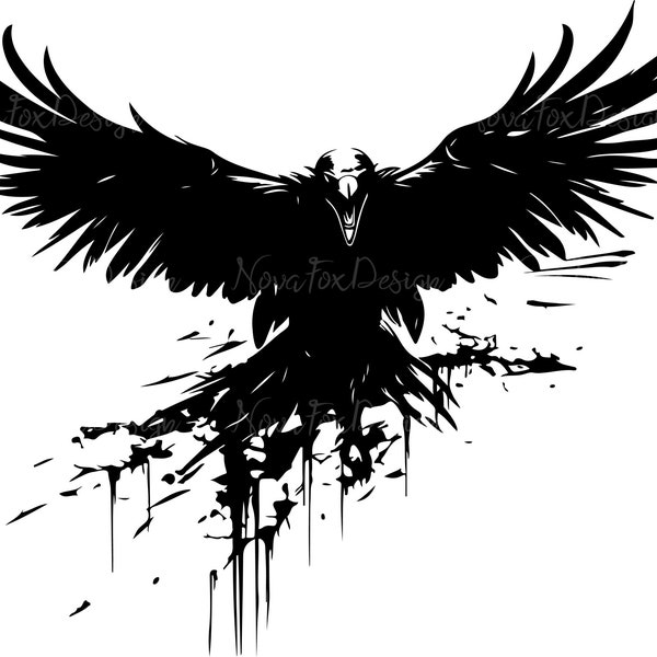 Black Crow PNG, SVG, JPG Digital Download - Open Wings, Flying, Dripping - Great for Cutting Machine or Sublimation