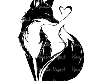 Love Fox SVG PNG JPG Digital Download. Fox with Heart Clipart.