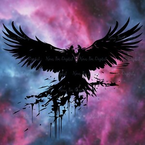 Black Crow PNG, SVG, JPG Digital Download - Flying with Open Wings image 2