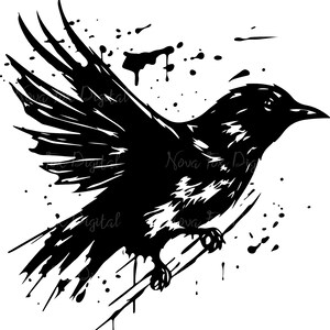 Bird PNG, SVG, JPG digital download - Black Bird with Ink Splatter - Great for Sublimation or Cricut