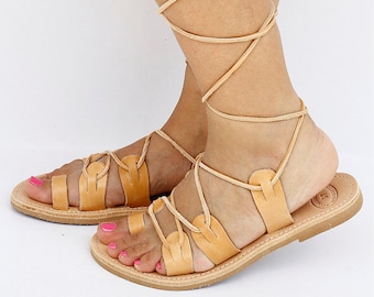 Unisex Spartan Leather Sandals, Tie Up Sandals, Traditional Greek Spartan Gladiator Sandal, Knee High Sandals, Women and Men Sandals