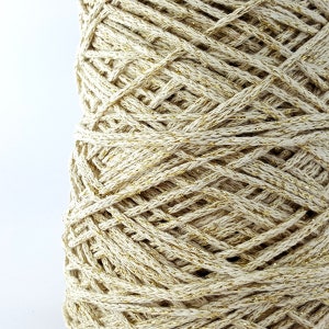 Beige cotton yarn with gold lurex for bags, macrame, amigurumi