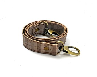 2,5 cm Gray Striped Natural Cork Strap C6 for bags / Leather Handle with hooks, replacement strap, shoulder bag handle, Rucksack Gurt, purse