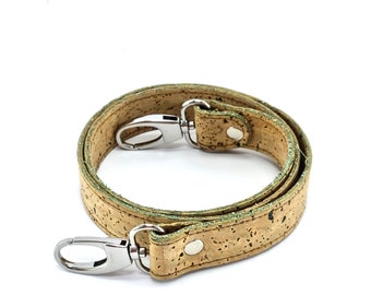 2,5 cm Green Natural Cork Strap C18 for bags / Leather Handle with hooks, replacement strap, shoulder bag handle, Rucksack Gurt, purse