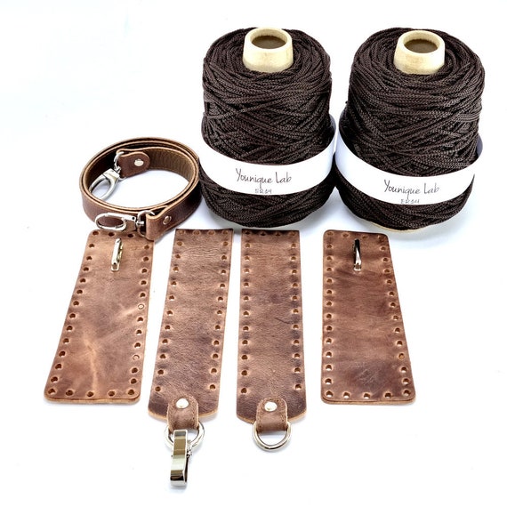 Elodie Crochet Bag Kit in Black Leather, Crocheting Bag, Knitting Bags, DIY  Leather Bags 