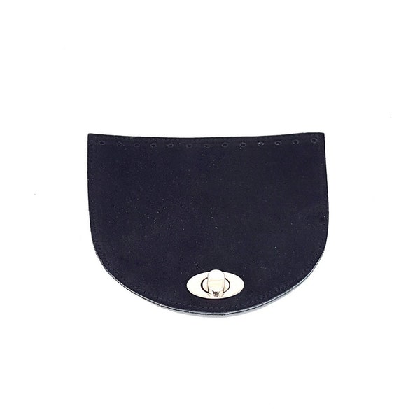 Ready-To-Go leather cap in black genuine suede leather 15 x 17 cm for knitted bags / suitable for knitting, crocheting bags