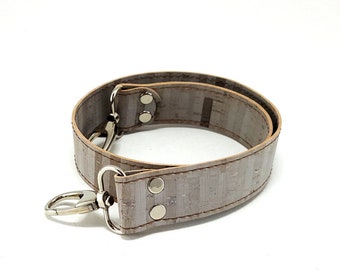 Gray Striped Cork Bag Strap, Replacement Purse Handle, 3 cm