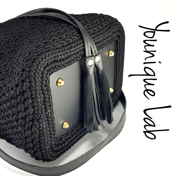 Pouch Crochet Bag Kit in Black Suede Leather, Crocheting Bag, Knitting  Bags, DIY Leather Bags. 