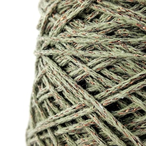 Sage green  cotton yarn with bronze lurex for bags, macrame, amigurumi