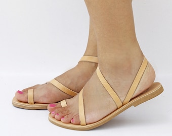 Natural leather sandals, Women Greek leather sandals