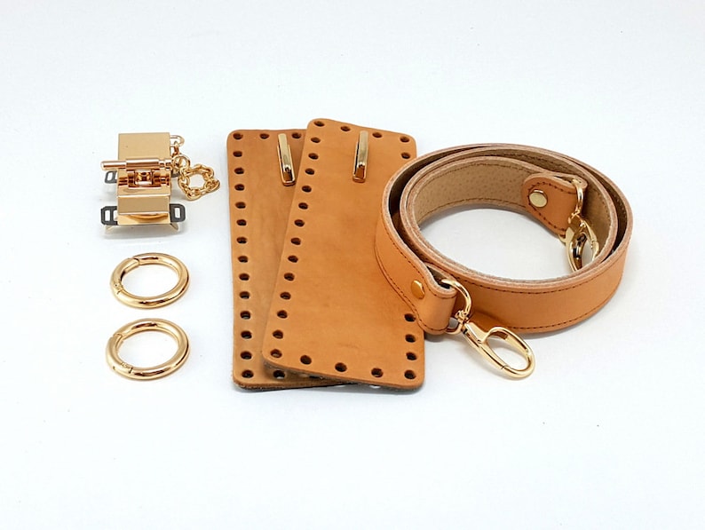 Calliope bag design in natural tanned leather DIY leather bags L7 crocheting bag knitting bags