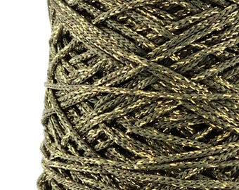 Green with gold  Lurex Yarn, 2mm Polyester Crochet Yarn