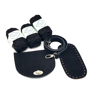 DIY Black Suede Leather Crochet Bag Kit