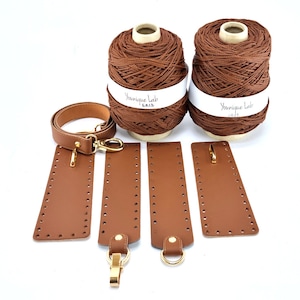 Elodie crochet bag kit in tambac.brown leather, crocheting bag, knitting bags, DIY leather bags