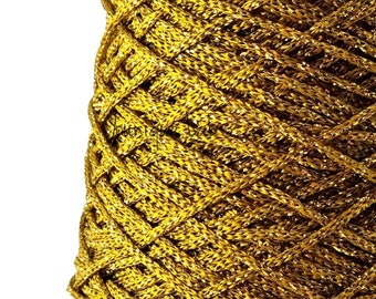 Senffarbenes Seidengarn, goldener Lurex-Metallic-Faden, gehäkelt