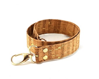 4 cm Gold Striped Natural Cork Strap C7 for bags / Leather Handle with hooks, replacement strap, shoulder bag handle, Rucksack Gurt, purse