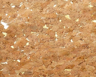 May include: Close-up of a natural cork surface with a textured, irregular pattern. The cork is primarily light brown with interspersed golden-yellow accents, creating a visually interesting and organic design. The surface is ideal for crafts and home decor.