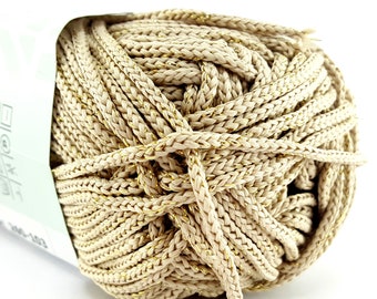 Beige Lurex Yarn with Gold Thread, DIY Knitting Crochet Bag Yarn