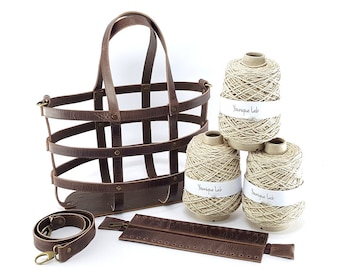 DIY Crochet Dolores Bag Kit, Brown Genuine Leather Purse Making