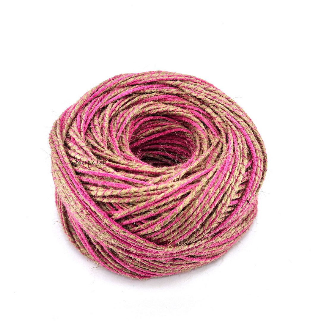 Natural Jute Yarn With Fuchsia Cotton Crochet Yarn for Any Bags