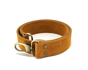 3 cm Mustard Suede Leather Strap S4 for bags / Leather Handle with hooks, replacement strap, shoulder bag handle, Rucksack Gurt, purse